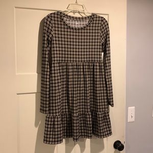 Long Sleeve Plaid Babydoll Dress